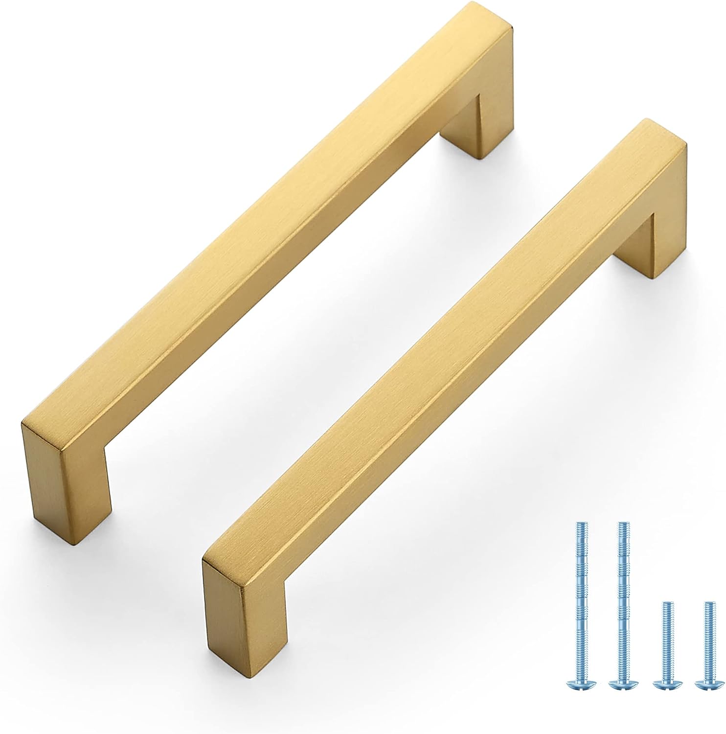 25 Pack Brushed Brass Cabinet Pulls, 5 Inch (128 mm) Hole Center Cabinet Handles, Square Kitchen Hardware for Doors, Drawers & Cupboards, Gold Stainless Steel, 5.5 Inch Overall Length