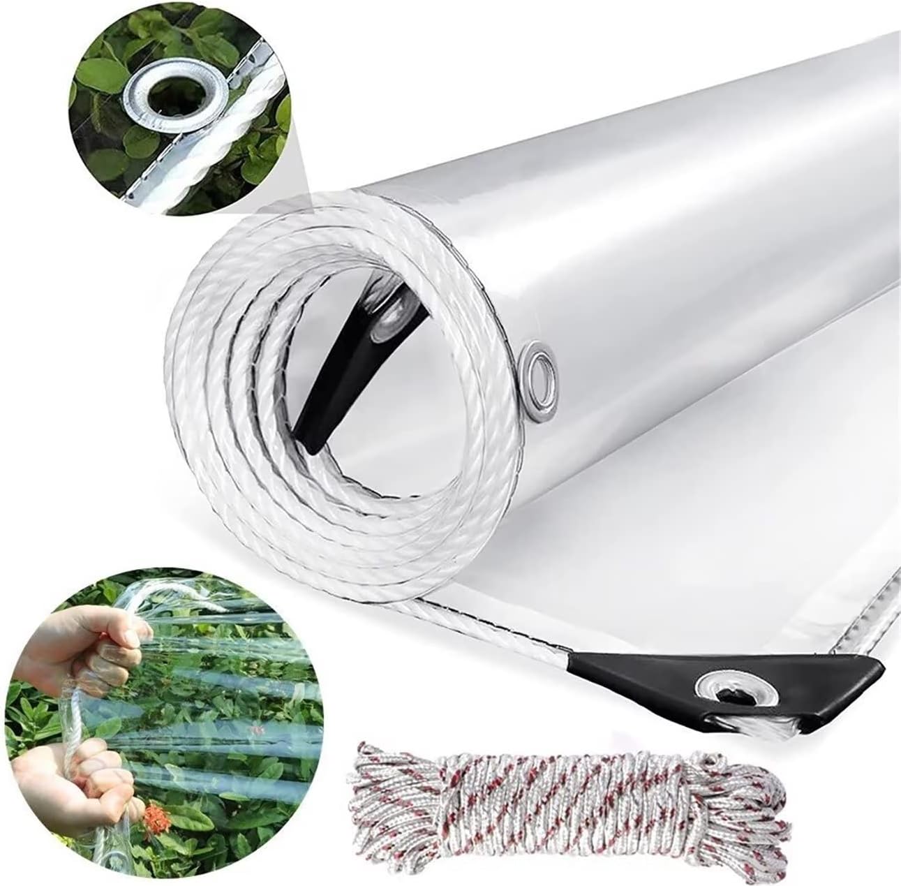 8x12ft Clear Tarps Heavy Duty PVC Vinyl 14 Mil Thick Tarpaulin Glass Tarpaulin with Metal Grommets, Protects Against Water, UV-Ray, Tear, Cold Weather Resistan for Greenhouse Balcony Garden