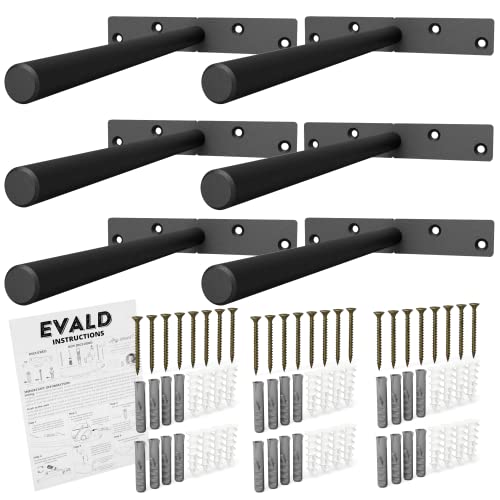 EVALD Heavy Duty Floating Shelf Bracket | 8-Inch Floating Mantel Mount, Blind Shelf Supports, and Anchors | Floating Shelf Hardware for Home and Office Decor | Fireplace Mantel Brackets (6 Pack)