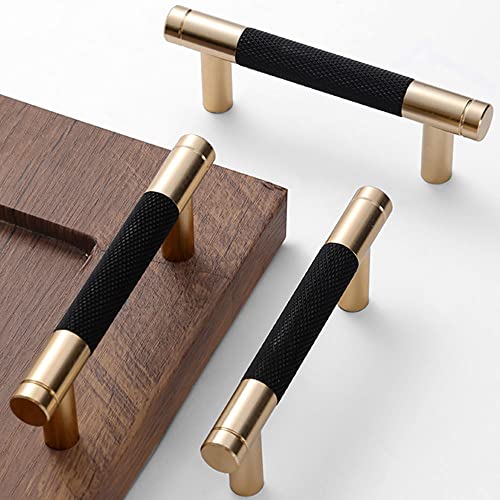 10 Pack 3 Inch 76 mm Bar Cabinet Pulls Gold and Black Knurled Handles for Brushed Gold Drawer Pulls Cupboard Aluminum Handles