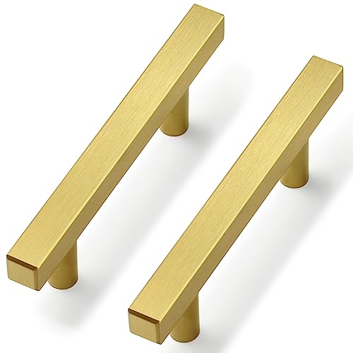 45 Pack Brushed Brass Cabinet Pulls 3 Inch Cabinet Handles Gold Drawer Pulls Modern Square Cabinet Knobs Gold Hardware - Estmoon