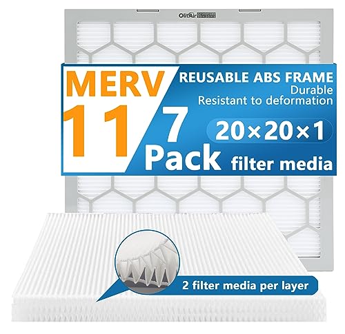 20x20x1 MERV 11 Air Filter,AC Furnace Air Filter,Reusable ABS Plastic Frame, 7 Pack Replaceable Filter Media (Actual Size: 19 3/4" x 19 3/4" x 3/4")