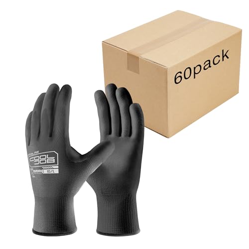 COOLJOB 60 Pairs Safety Work Gloves Pack (Black Large)