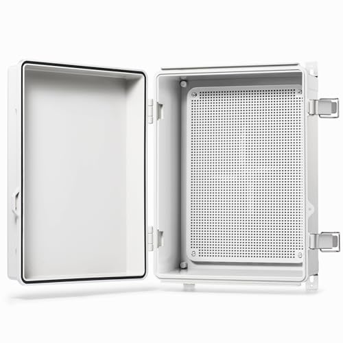 QILIPSU Waterproof Junction Box IP67 Outdoor Plastic Electrical Project Enclosure Weatherproof with Mounting Plate, Wall Brackets, Hinged Grey Cover 14.8"x10.8"x6.1"