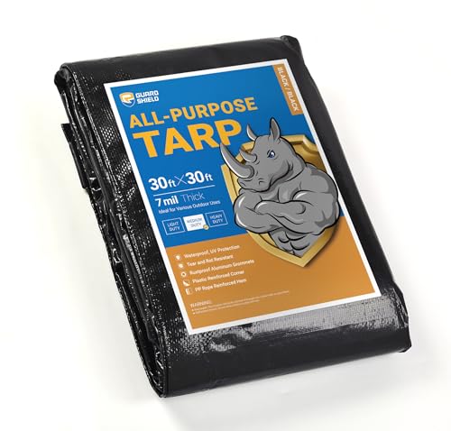 GUARD SHIELD Black Tarp Waterproof 30x30 Feet Medium Duty All Purpose Poly Tarps Cover 7mil