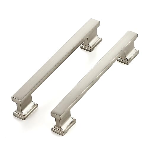Ravinte Hardware 25 Pack Cabinet Pulls - 5 Inch (128mm) Hole Center, Satin Brushed Nickel Handles for Kitchen Drawer & Cupboards, Silver Solid Heavy Duty Cabinet Hardware, 6 Inch Overall Length