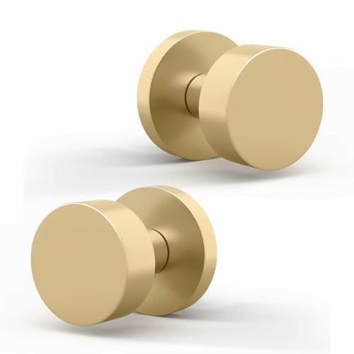 Mega Handles Buena Dummy Door Knob for French Doors, Closet and Cabinets, Reversible Heavy Duty Design Door Knobs, Fits All Standard Door Sizes, Screws Included - Satin Brass (2 Pack)