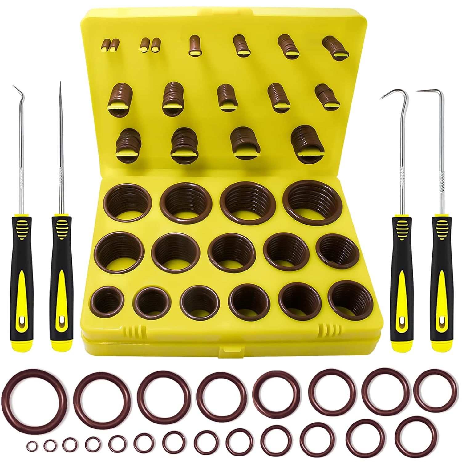KEZE 382 Pcs SAE Viton O Ring Assortment Kit 30 Sizes Brown O-Ring Set for Various Automobiles Engines Pumps cylinders Plumbing High Temperature Chemicals Resistance 75A with O Rings Hook