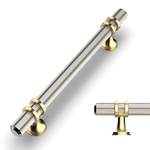 Amerdeco 10 Pack Knurled Brushed Satin Nickel Cabinet Pulls 5 Inch Hole Center Kitchen Cabinet Handles for Drawer Dresser, Cupboard and Wardrobe ZH0025...