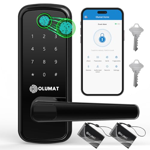 Smart Door Lock, OLUMAT Keyless Entry Door Lock Fingerprint Door Lock with Keypad Digital Lock with Handle for Home, Rental, Garage, Office and Hotel