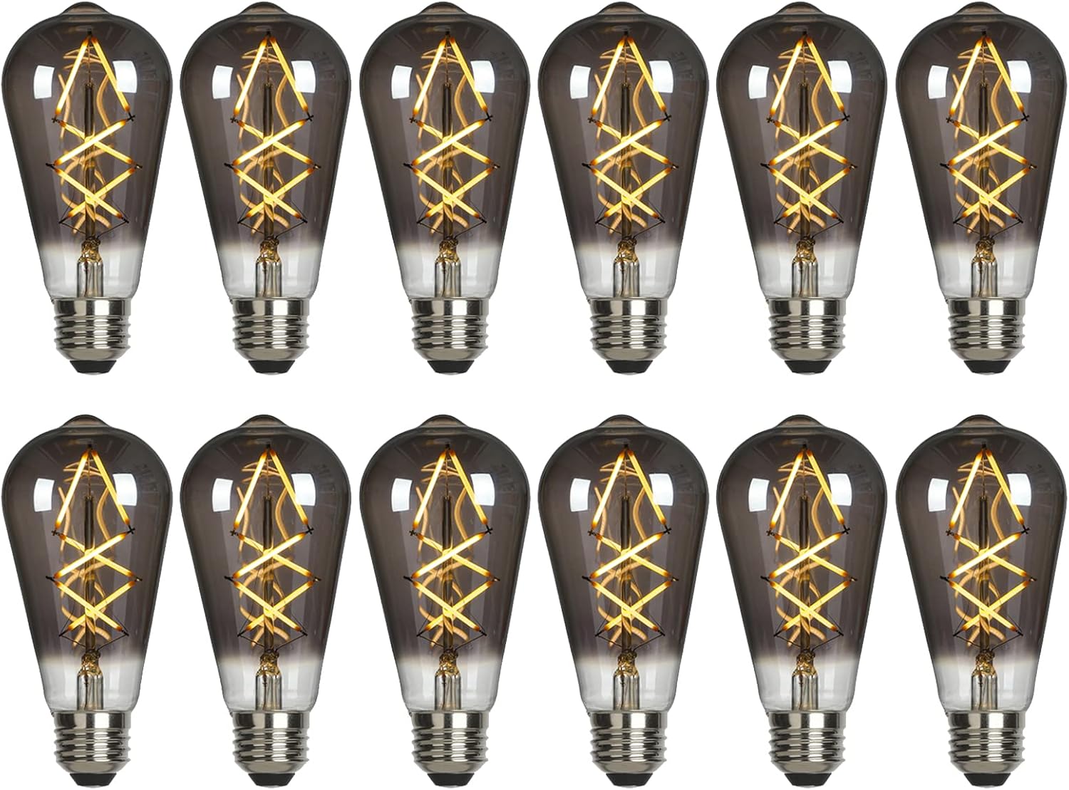 OMED ST58/ST19 Smoke Grey Dimmable LED Edison Bulbs 60 Watt Equivalent, 6W 2700K Soft White Vintage Fishbone Filament Edison Bulbs with E26 Base, 600 Lumens Smoky Glass Edison Bulb for Home Lighting
