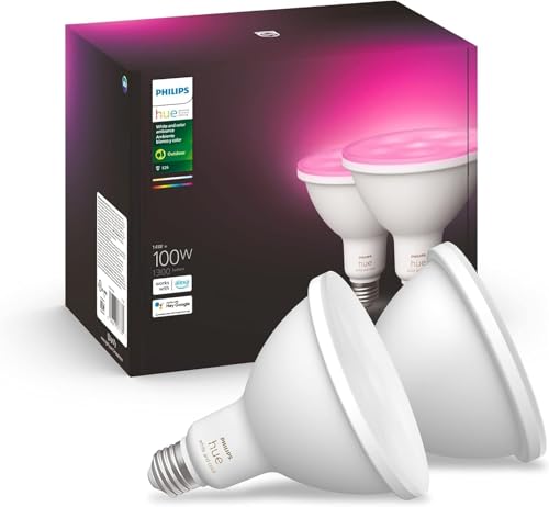 PHILIPS Hue Smart 100W PAR38 LED Bulb (2 Pack)