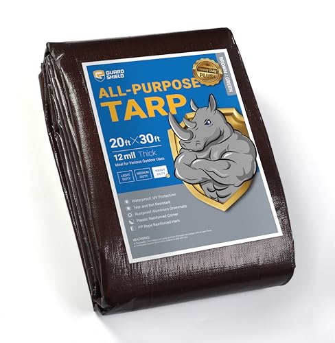 GUARD SHIELD Brown Tarp 20x30 Feet Large Plastic Tarps Heavy Duty Waterproof Outdoor Tarpaulin Cover 12mil