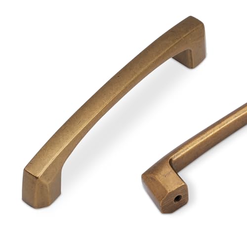 COTYKILEY 10 Pack 3.75Inch(96mm) Antique Brass Kitchen Cabinet Handles Cabinet Pulls Vintage Drawer Pulls Aged Gold Bronze Kitchen Cabinet Hardware