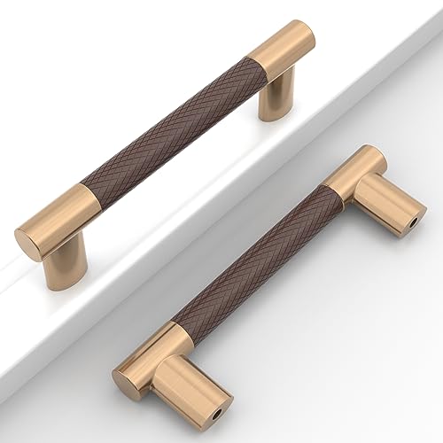10 Pack Brown and Champagne Bronze 3-3/4 Inch(96mm) Hole Center Knurled Kitchen Cabinet Handles Cabinet Pulls Kitchen Drawer Pulls Finish 4.7" Hardware Handles Bathroom Cabinets Handles