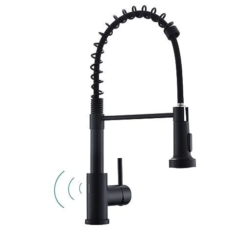 WEWE Matte Black Touchless Kitchen Faucet with Pull Down Sprayer - Motion Sensor Black Kitchen Faucet Spring Single Handle Kitchen Faucets, Stainless Steel Faucet for Kitchen Sink