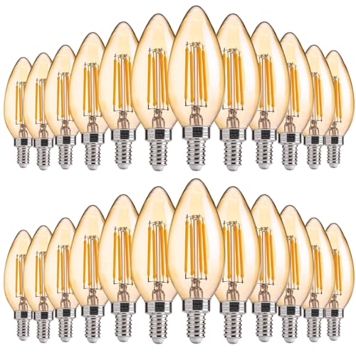 FLSNT Amber LED Candelabra Light Bulbs 40W Equivalent, B11 E12 LED Chandelier Bulbs, 2200K Warm White, Dimmable, 330LM, 24 Pack UL,CA65 Listed.