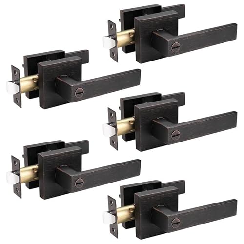 Priobrico Brushed Bronze Interior Door Handle Lock Privacy Door Levers for Bedroom Modern Bathroom Door Knobs