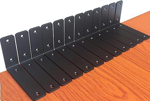 16 Pack - L 6" x H 4" x W1.5, 5mm Thick Black L Shelf Bracket, Iron Shelf Brackets, Metal Shelf Brackets, Floating Shelf, Shelf Supports with Screws