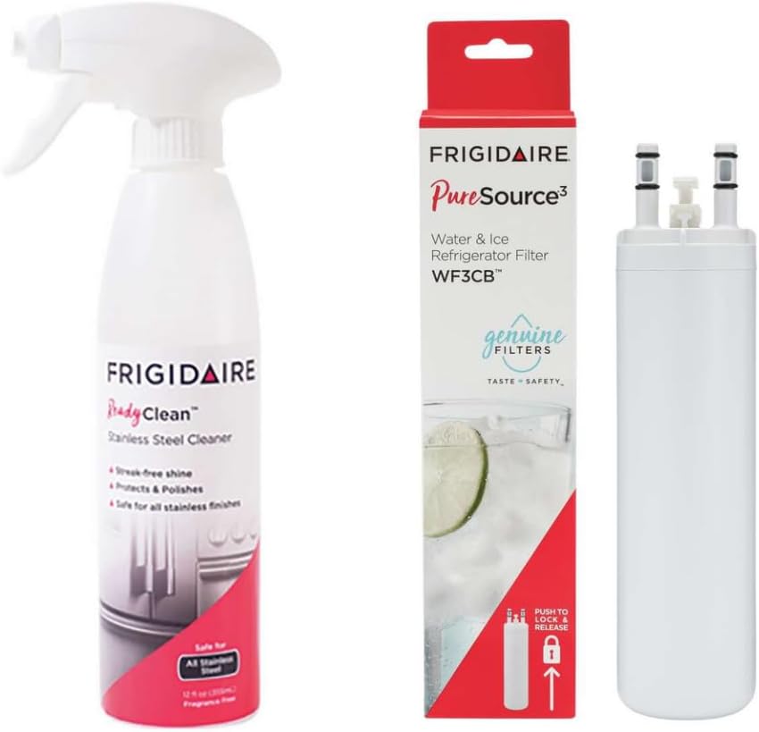 Frigidaire WF3CB Water Filter Replacement + Bonus Stainless Steel Fridge Cleaner Spray Bundle