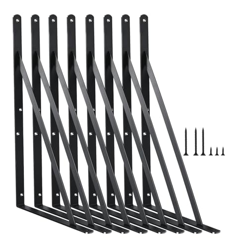 8 Pack L18 x H 12" Black Heavy Duty Shelf Brackets with Screws Metal Shelf Brackets Shelf Support Angle Brackets for Shelves L Brackets Heavy Duty Floating Shelf
