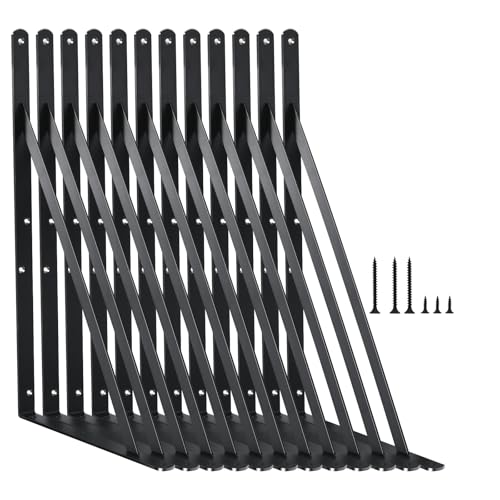 12 Pack L18 x H 12" Black Heavy Duty Shelf Brackets with Screws Metal Shelf Brackets Shelf Support Angle Brackets for Shelves L Brackets Heavy Duty Floating Shelf