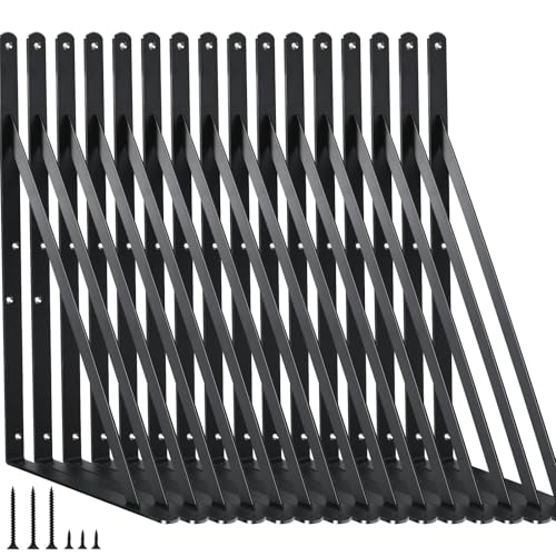 16 Pack L18 x H 12" Black Heavy Duty Shelf Brackets with Screws Metal Shelf Brackets Shelf Support Angle Brackets for Shelves L Brackets Heavy Duty Floating Shelf