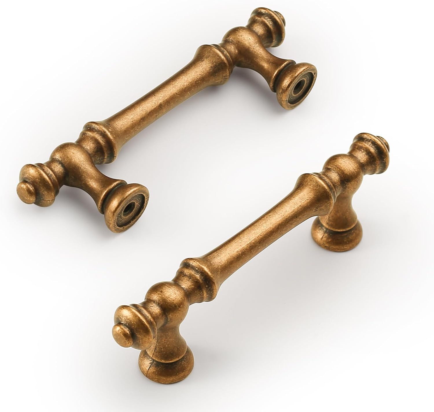 Amerdeco 10 Pack Antique Brass Cabinet Pulls 3 Inch(76mm) Hole Center Cabinet Hardware Kitchen Cabinet Handles for Bathroom Drawer Pulls Dresser Pulls ZH0014