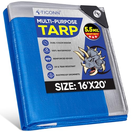 TICONN Heavy Duty Tarp Cover, 5.5 Mil (16'x20')