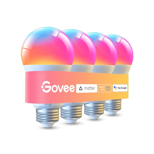 Govee LED Smart Light Bulbs, 1000LM Color Changing Light Bulb, Wi-Fi & Bluetooth Light Bulbs, Work with Alexa and Google Assistant, Dimmable RGBWW A19 75W Equivalent Smart Bulbs, 4 Pack