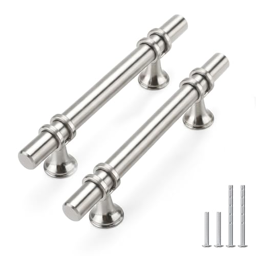 Rergy Cabinet Handles Drawer Pulls and Knobs, 10Pack Brushed Nickel 3-3/4inch Hole Center, Kitchen Hardware for Dresser Handle Zinc Alloy Furniture Pull