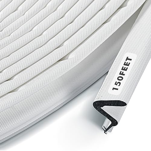 BBTO Weather Stripping Door Seal Exterior Weather Strip for Window V-Shaped Foam Kerf Garage Door Gap Blocker Soundproof Home Improvement Easy to Install(150 Feet,White)