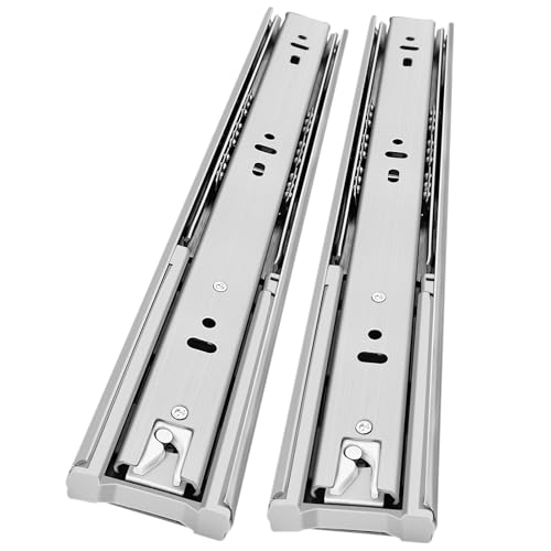 1 Pair Soft Close Stainless Steel Full Extension Drawer Hardware Slides 100 lb Load Capacity Side Mount Ball Bearing Self Close Kitchen Cabinet Rails Dresser Runners(Sliver,22 inch)