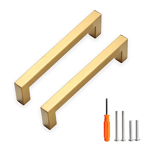 Cabinet Pulls Gold Cabinet Handles Square Drawer Pulls, 20 Pack 5 Inch Stainless Steel Kitchen Door Cupboard Cabinet Handles, Drawer Hardware Handles, 128mm Hole Centers