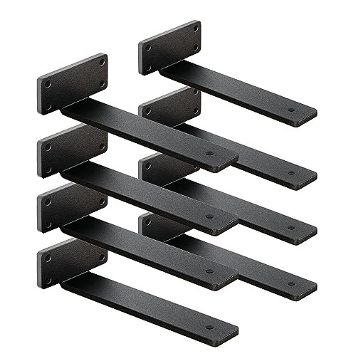 8 Pack Shelf Brackets 10 Inch Floating Shelf Bracket 1/5 inch Thick Heavy Duty Hidden Shelf Brackets Iron Metal Brackets for Shelf Support with Screw Included