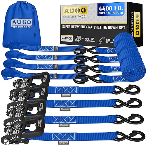 AUGO Heavy Duty Ratchet Straps & Soft Loops (1.5x10)