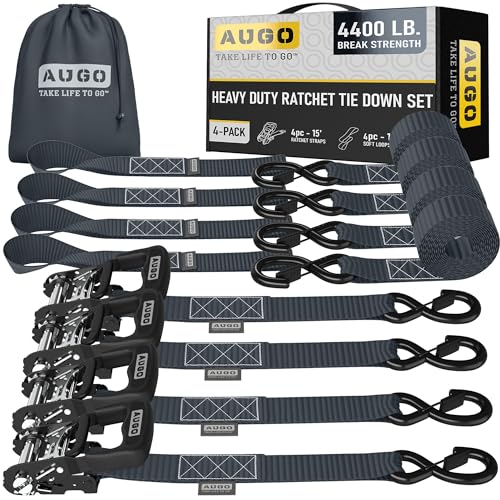 AUGO Heavy Duty Ratchet Straps & Soft Loops (1.5x15)