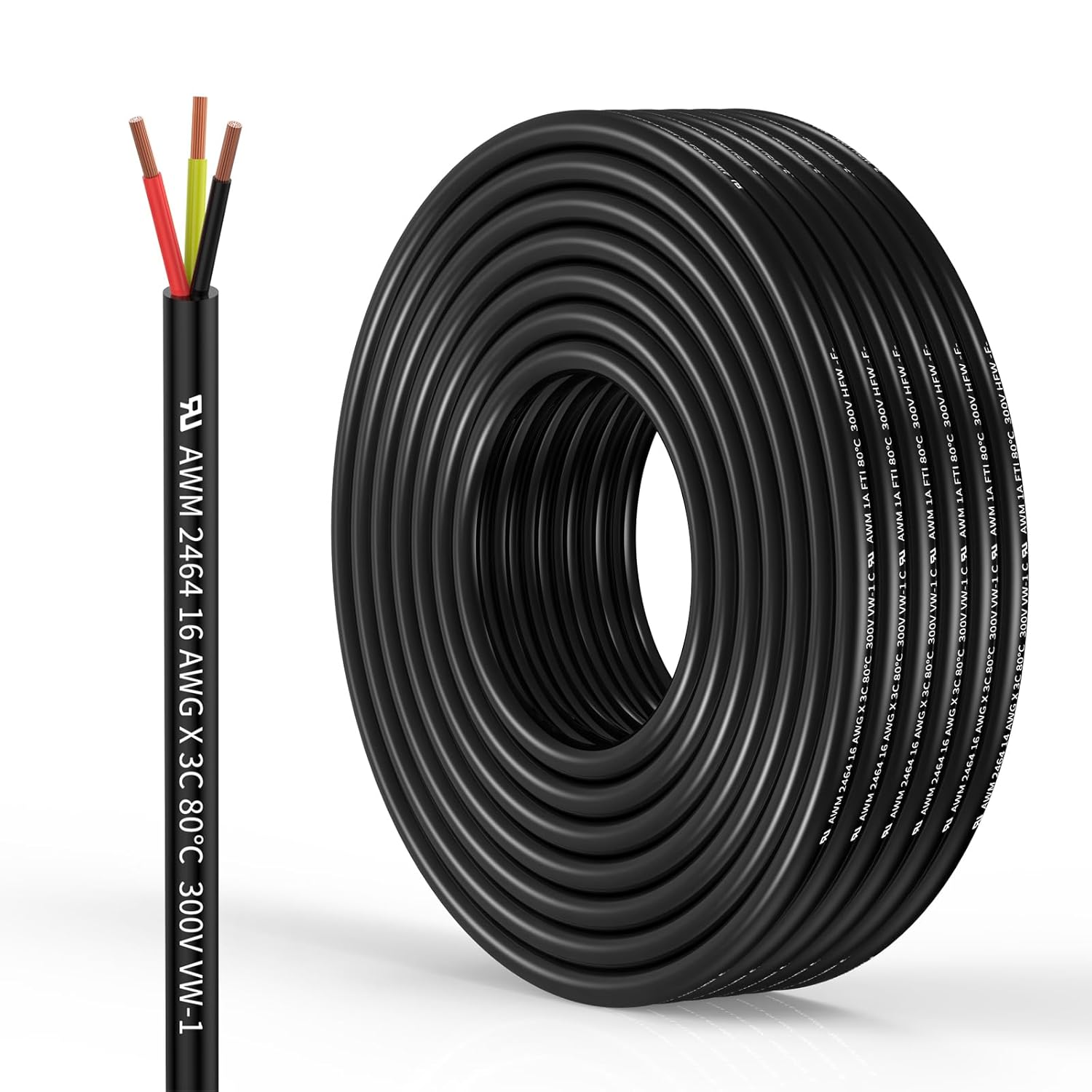 16 Gauge 3 Conductor Electrical Wire Oxygen-Free Copper Cable 100FT/30.5M Flexible Low Voltage Cable for LED Strips Lamps Lighting Residential Wiring car Circuit(16/3AWG-100FT)