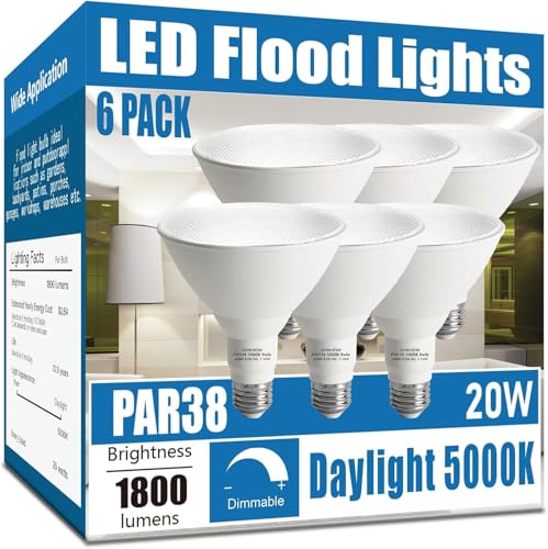 Par38 LED Flood Light Bulbs Outdoor 6 Pack (5000K)