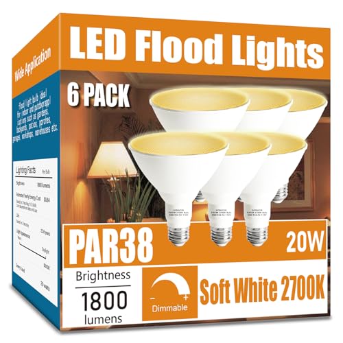 Par38 LED Flood Light Bulbs Outdoor 6 Pack (2700K)