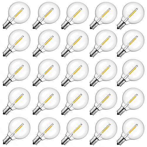Brightown G40 Led Replacement Light Bulbs, 1W Shatterproof Globe Plastic Bulb Fits E12 or C7 Candelabra Screw Base, 1.5 Inch Dimmable Light Bulbs for Indoor Outdoor Patio Decor, Warm White, 50 Pack