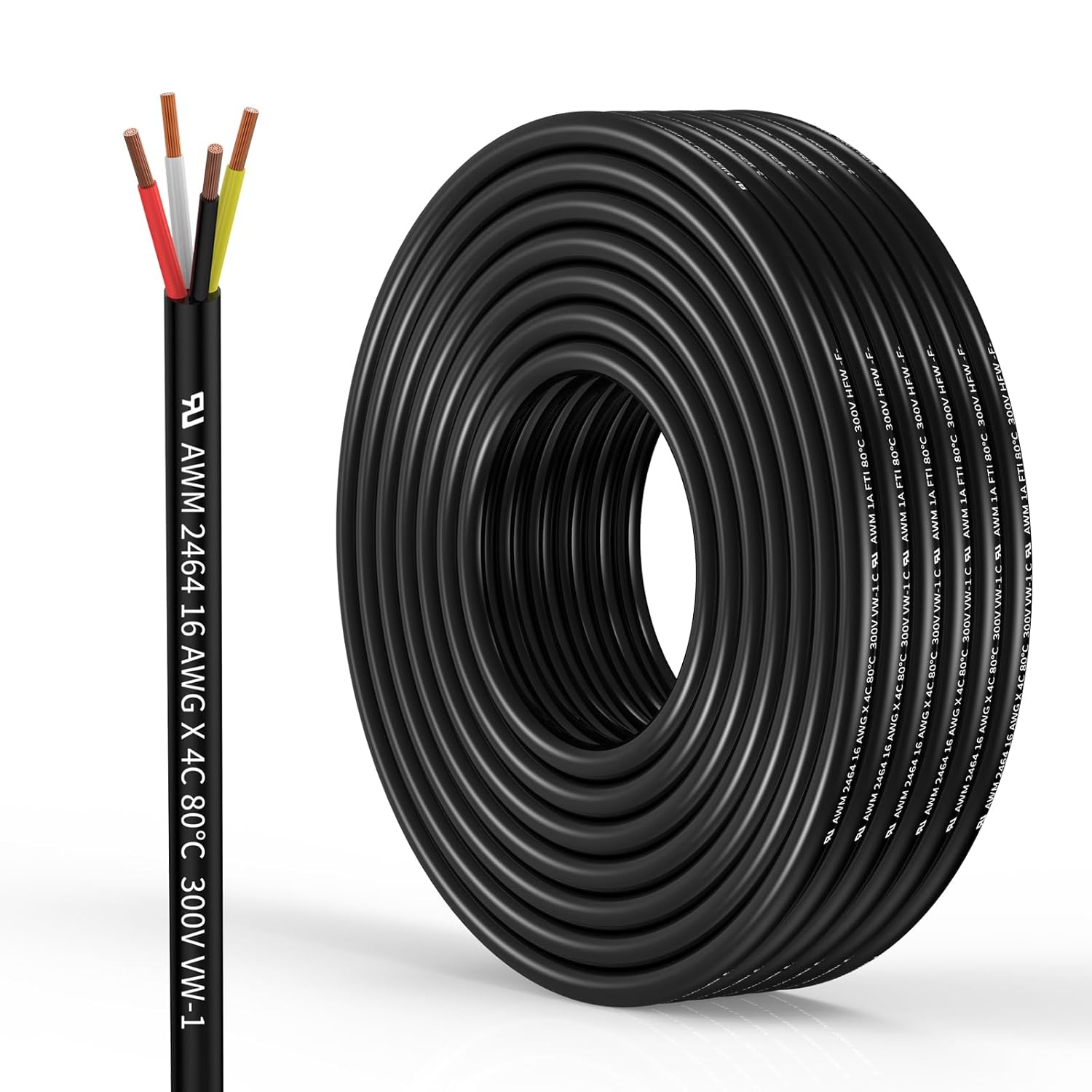 16 Gauge 4 Conductor Electrical Wire Oxygen-Free Copper Cable 100FT/30.5M Flexible Low Voltage Cable for LED Strips Lamps Lighting Residential Wiring car Circuit(16/4AWG-100FT)