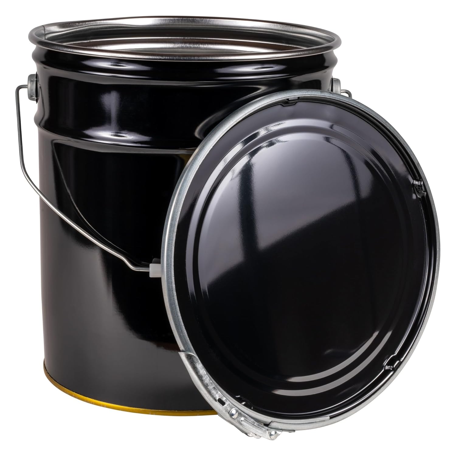 ATERET 5 Gallon Black Metal Bucket & Lever Lock Pail Lid, Heavy Duty Durable Pails and Lids for Outdoor and Household Use