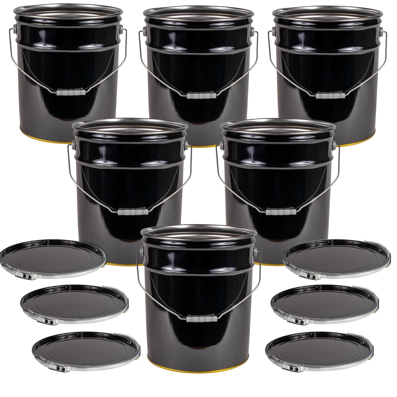 ATERET 5 Gallon Black Metal Bucket (6 Pack)