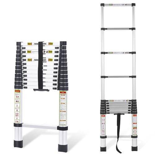 Telescopic Ladder, 16.5FT RIKADE Aluminum Telescoping Ladder with Non-Slip Feet, Portable Extension Ladder for Household and Outdoor