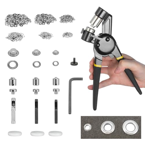 BEAMNOVA Grommet Tool Kit 8mm 10mm 12mm Hand Press Multi-Size Eyelet Pliers Kit with 900 Grommet Supplies & Hollow Hole Punch Tool Handheld Eyelet Setter for Tarp Leather Canvas