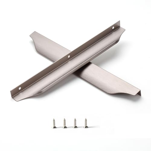 Satanga Edge Finger Pulls for Cabinet Kitchen Drawer knobs Low Profile Door Dresser Bathroom Long Cupboard Furniture Handles Aluminum 10 Pack Brushed Nickel 11.81" Easy Installation