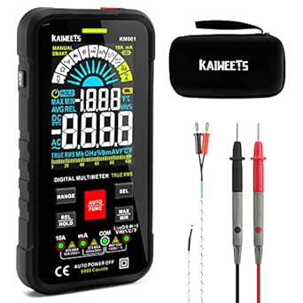 KAIWEETS Digital Multimeter Voltmeter Smart Electrical Tester Measures Voltage Current Resistance Continuity Duty-Cycle Capacitance Temperature Frequency Auto Ranging 10000 Counts TRMS