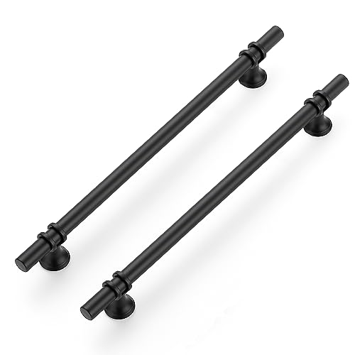Ravinte 25 Pack 12-5/8 Inch Cabinet Pulls Kitchen Cupboard Handles with Round Base Matte Black Drawer Pulls Cabinet Handles 12-5/8" Length,10" Hole Center
