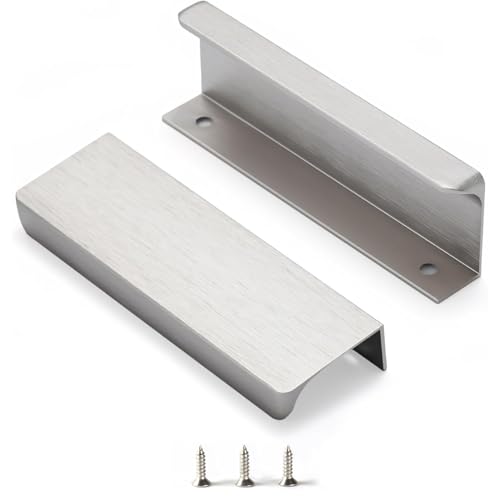 Satanga Edge Nickel Finger Pull for cabinets Kitchen Concealed Drawer pulls Aluminum Flat Hidden Back Mount Door Handle for Home Pack of 10 Modern 3-3/4" Hole Center Easy Installation